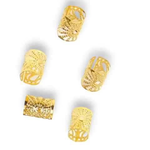 Boho Braided Gold Cuffs Hair Jewelry five gold textured aluminum hair cuffs for braids/locs, adjustable, tribal-inspired