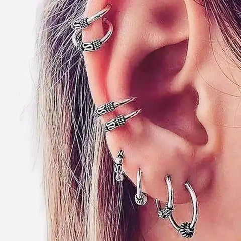Boho Chic Stackable Hoops & Ear Cuffs Set - Wild Time Fashion