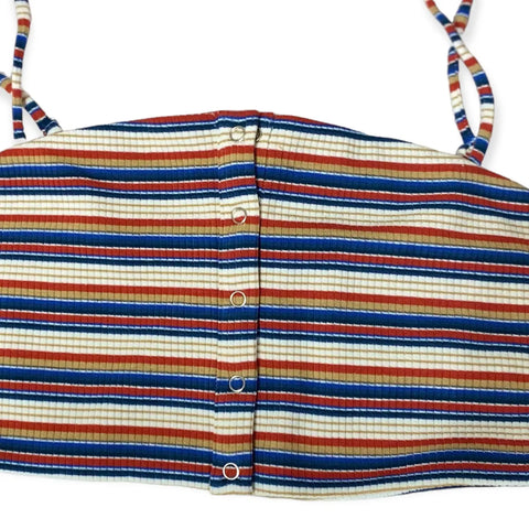 Women's Spaghetti Strap Striped Button Down Crop Top Large Privacy Please - Wild Time Fashion