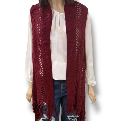 Boho Western Crochet Fringe Cardigan Vestsleeveless open front crochet layer in beige burgundy red or dark gray