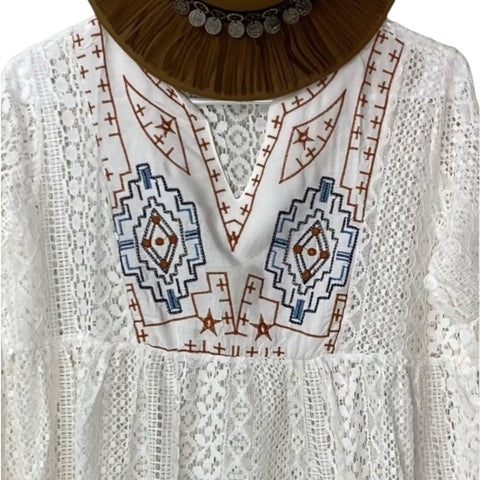 Boho-Western White Lace Beach Tunic Dress