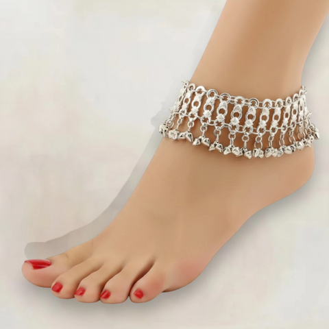 Boho Wide Silver Bells Anklet Bracelet - Silver / One size / Female - Anklets
