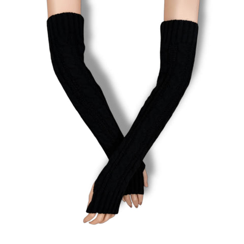 Cable Knit Long Arm Warmers fingerless gloves chunky western goth, boho, streetwear to grunge fashion ivory or black