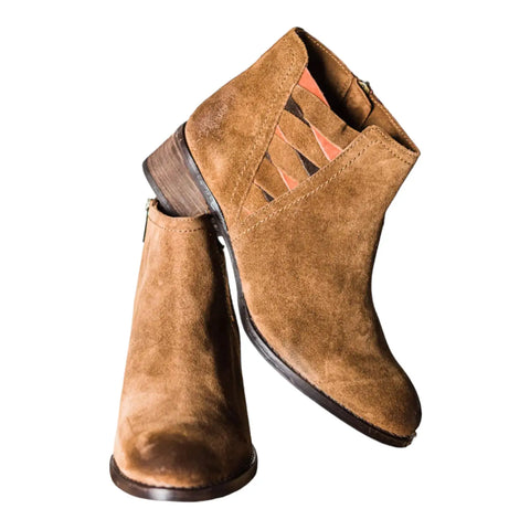 Brown Suede Leather Ankle Boots crossed over other boot