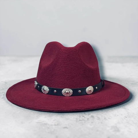 Burgundy Red Cowgirl Fedora Hat - burgundy red / Medium (M) / Female - Fedora Hats