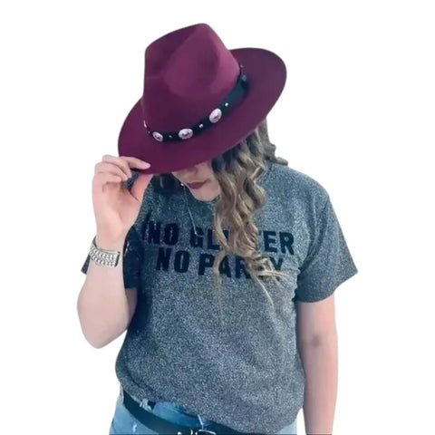 Burgundy Red Cowgirl Fedora Hat - burgundy red / Medium (M) / Female - Fedora Hats