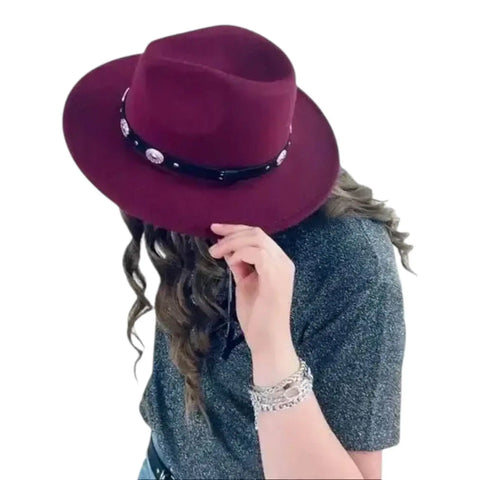 Burgundy Red Cowgirl Fedora Hat - burgundy red / Medium (M) / Female - Fedora Hats