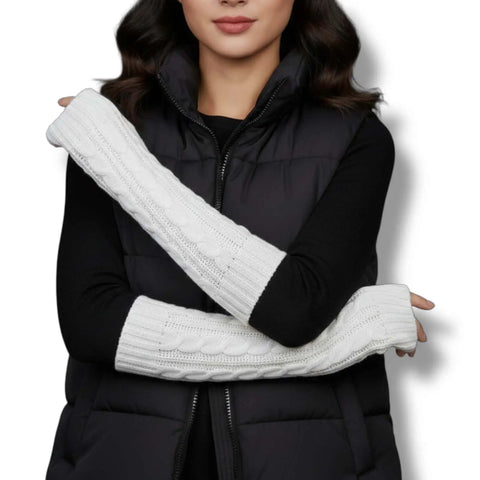 Cable Knit Long Arm Warmers fingerless gloves chunky western goth, boho, streetwear to grunge fashion ivory or black