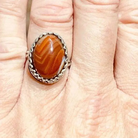 Carnelian Lace Agate 925 Sterling Silver Ring - Wild Time Fashion 