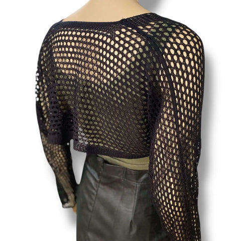 Casual Long Sleeve Hollow Out Knit Crop Cardigan