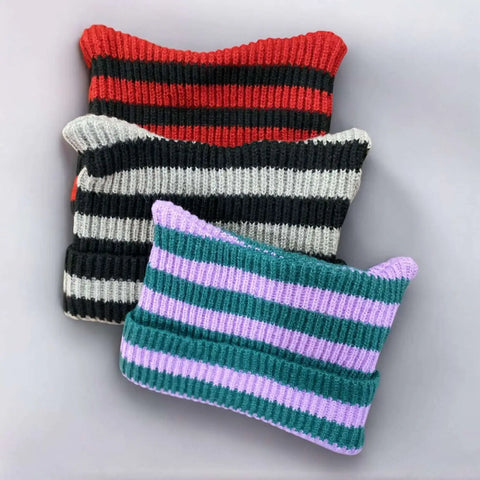 Cat Ears Striped Knitted Beanies