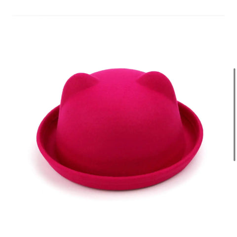 Cat Ears and Kawaii Bowler Hat in red, pink, tan, and blue great alternative headwear  kawaii to coquette style 