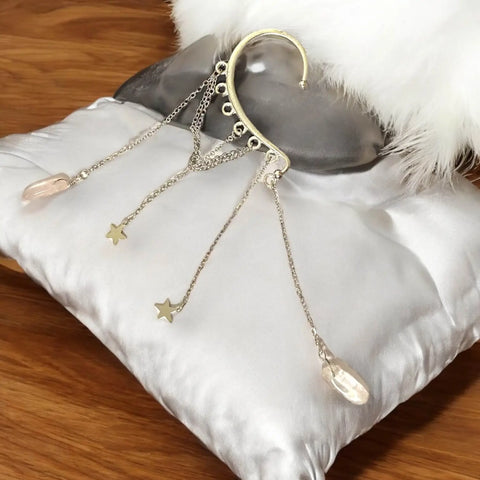 Celestial Pink Quartz Dangling Ear Wrap - Wild Time Fashion 