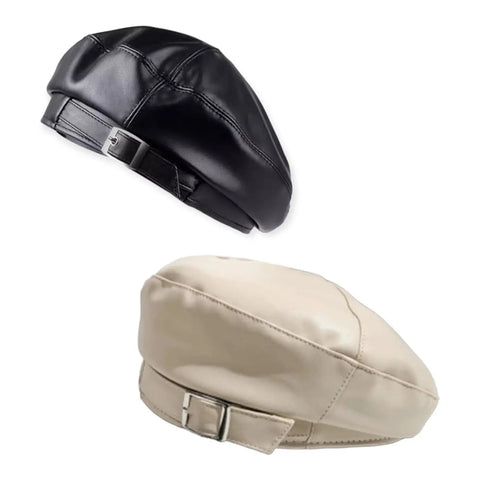 Charming Sandstone Leather Beret 