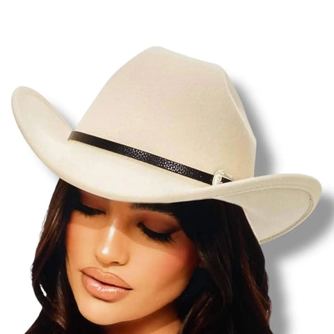 Classic Cowboy Hat  with black buckle band – breathable unisex western hat for year-round wear and sun protection
