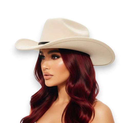 Western Wide Brim Cowboy Hat - Beige / Adults / M/L - Cowboy Hats