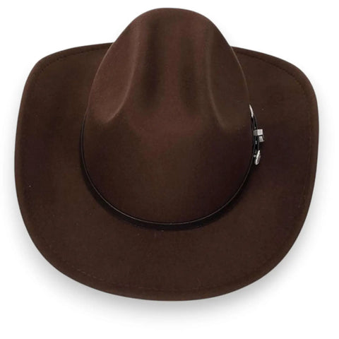 Back view dark brown cowboy hat with tall crown and curved brim – festival-ready headwear with vintage western charm
