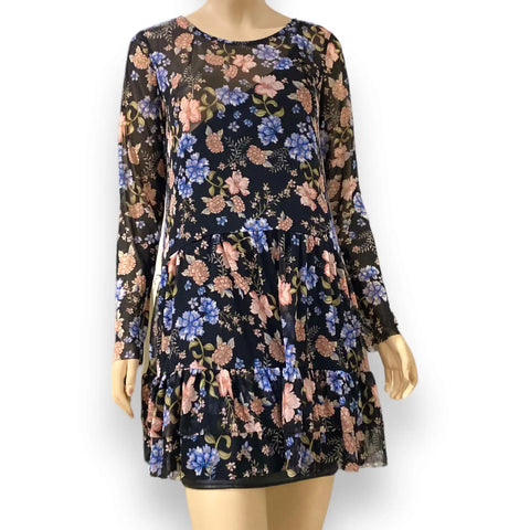 Banjara Colorful Floral Ruffle Trim Long Sleeve Dress 
