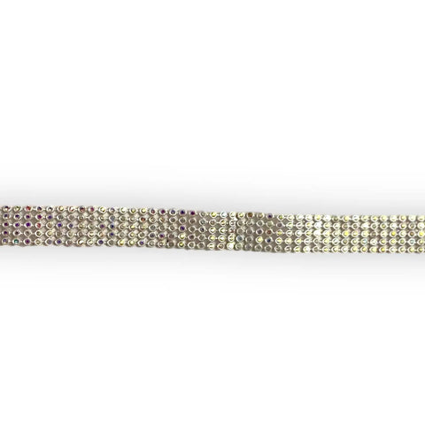 Colorful rhinestone tennis choker necklace with transparent AB multi-row round rhinestones on silver-tone metal and adjustable lobster clasp
