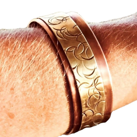 Copper Brass Rivets Adjustable Cuff Bracelet with Hand-Hammered Mixed Metal Design – Handmade in USA