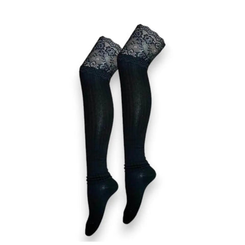 Cotton Lace Trim Knee Socks - Women’s Knee Socks
