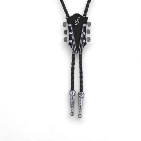 black silver Country Guitar Bolo Tie | Men & Women bennett clasp