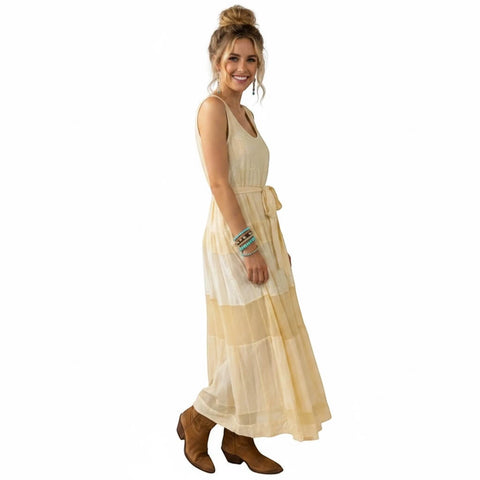 Cream Sleeveless Tiered Panel Maxi Dress - cotton/rayon / cream / Medium - Maxi Dress