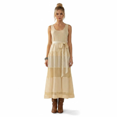 Cream Sleeveless Tiered Panel Maxi Dress - cotton/rayon / cream / Medium - Maxi Dress