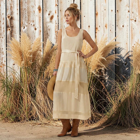 Cream Sleeveless Tiered Panel Maxi Dress - cotton/rayon / cream / Medium - Maxi Dress