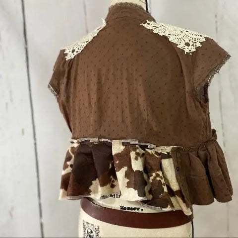 Crop Top Brown Leopard Print Ruffled Hem - Wild Time Fashion 