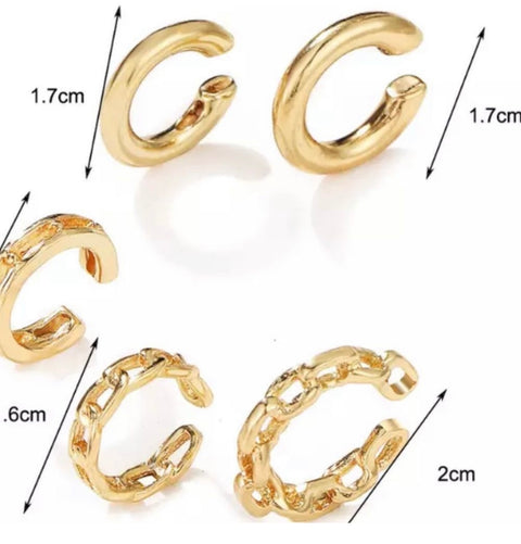 Trendy Gold Stackable Ear Cuffs Set of 5 - Wild Time Fashion