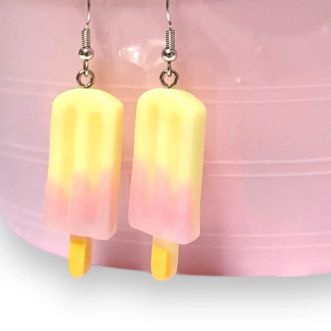 popsicle dangle earrings with yellow, pink and purple ombré resin charms