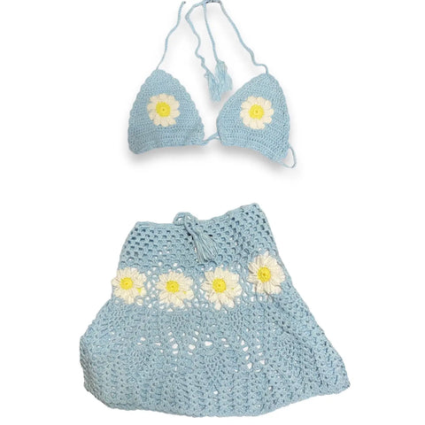Daisy Dreams Crochet Bikini Top & Mini Skirt Set