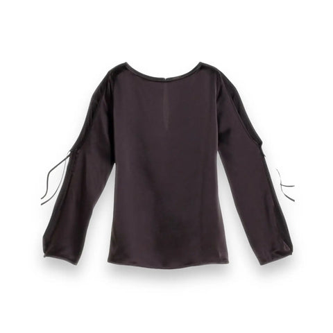 Dark Chocolate Brown Tie Sleeve Blouse