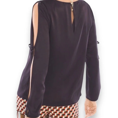 Dark Chocolate Brown Tie Sleeve Blouse