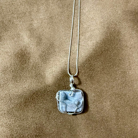 Wire Wrapped Druzy Sterling Silver Pendant Necklace backside