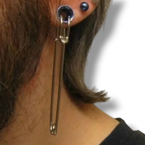 Silver Safety Pin Ear Weights - Silver / Dangle / Unisex - Earrings