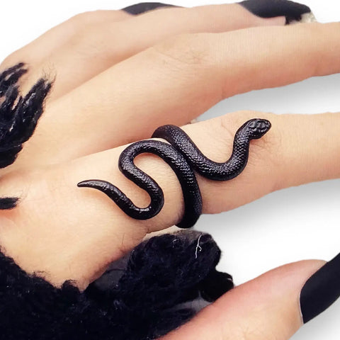 Edgy Black Coiled Snake Ring