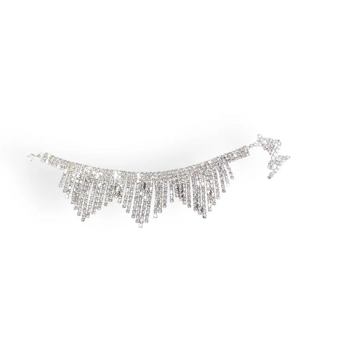 Women's Silver  Glittery Rhinestone Tassel Anklet - OSFM - Wild Time Fashion