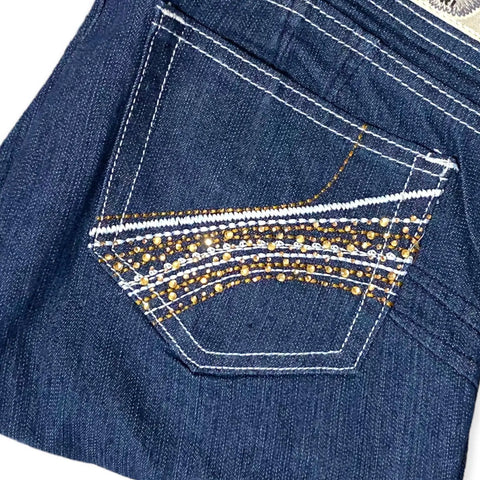  Embroidered Long Blue Jean Shorts