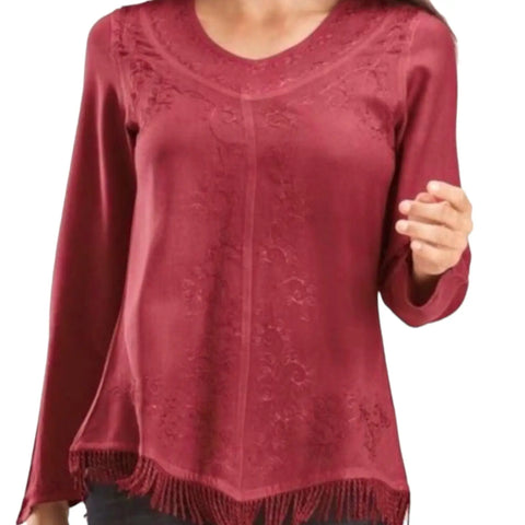 Embroidered V-Neck Chemise Blouse