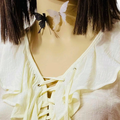 Women's Charming Enchanted Floating White or Black Butterfly Choker Necklace - One Size - Wild Time Fashion 