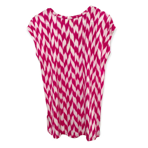 Women's Round Neck Sleeveless Pink White Chevron Blouse Size Small by Micheal Kors 