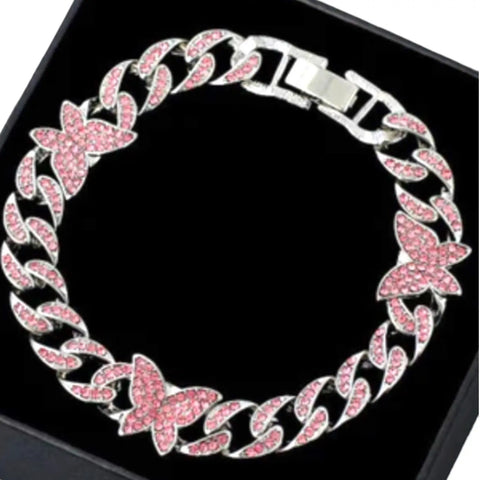 Enchanting Pink Crystal Butterfly Anklet - Wild Time Fashion