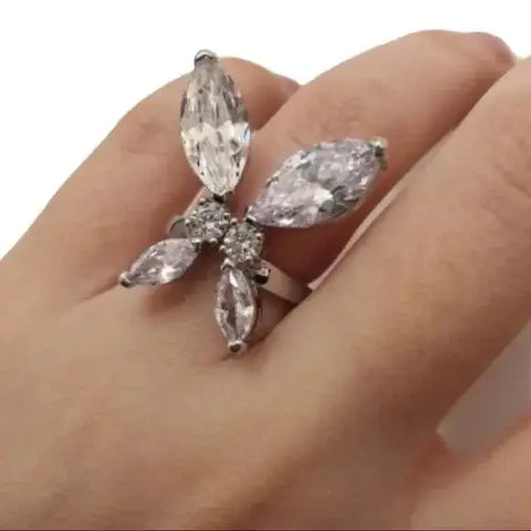 Ethereal Crystal Wing Open Band Ring - Wild Time Fashion