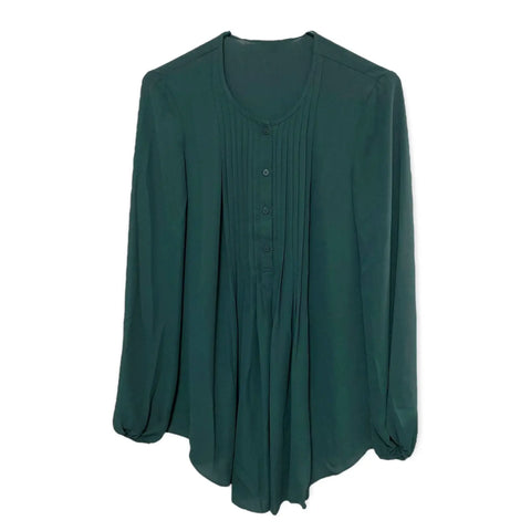 Evergreen Button Down Pleated Blouse - Wild Time Fashion