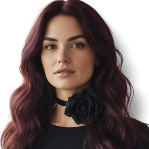 Festival blooming floral rose hair clips with 3D velour rose flower and dual hair clip plus brooch pin in multiple colors, silver hardware, USA made midnight black