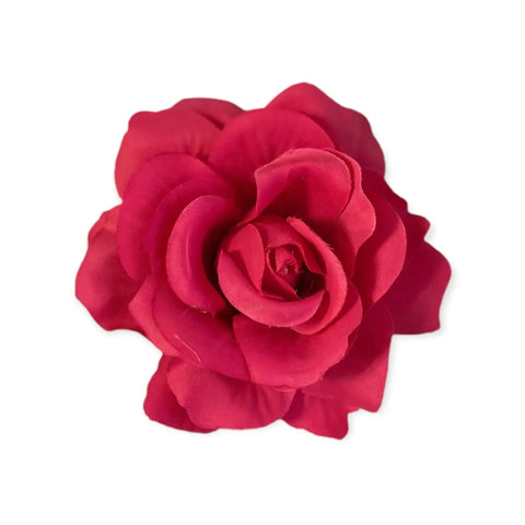 Festival blooming floral rose hair clips with 3D velour rose flower and dual hair clip plus brooch pin in multiple colors, silver hardware, USA made tickled pink