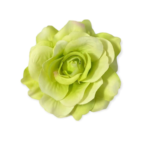 Festival blooming floral rose hair clips with 3D velour rose flower and dual hair clip plus brooch pin in multiple colors, silver hardware, Chartreuse Glow yellow