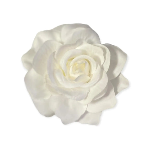 Festival blooming floral rose hair clips with 3D velour rose flower and dual hair clip plus brooch pin in multiple colors, silver hardware, USA made cloud dancer